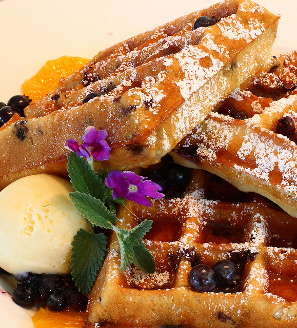 Blueberry Malted Waffles by Dana Moos via Flickr