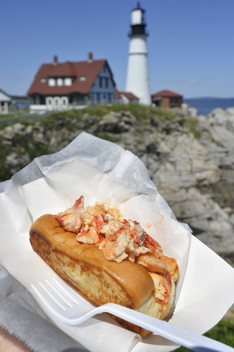 Lobster roll at Fort Williams Park in Cape Elizabeth, ME (photo courtesy of Portland Press Herald/John Ewing, Staff Photographer)