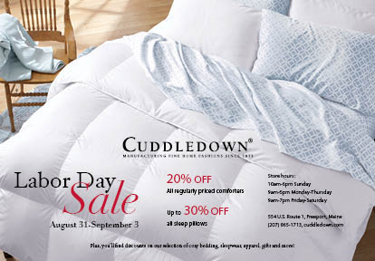 Labor Day sale at Cuddledown's Freeport Store