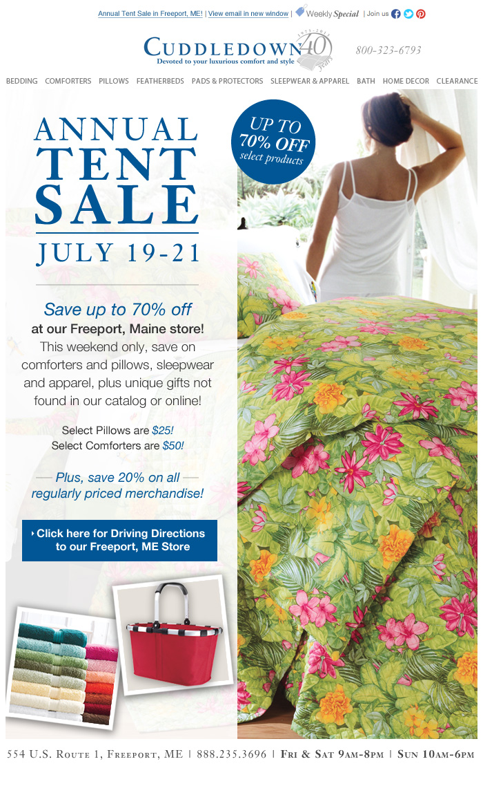 Cuddledown's Annual Tent Sale - July 19-21