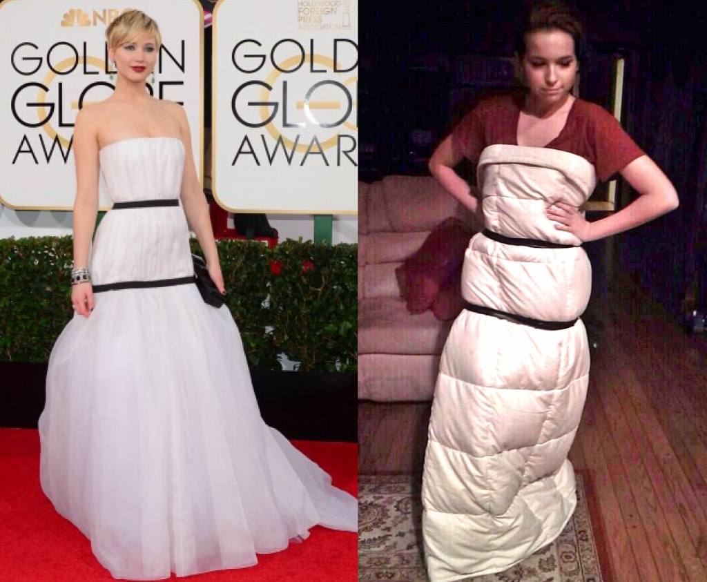 Jennifer Lawrence Golden Globes "comforter" dress